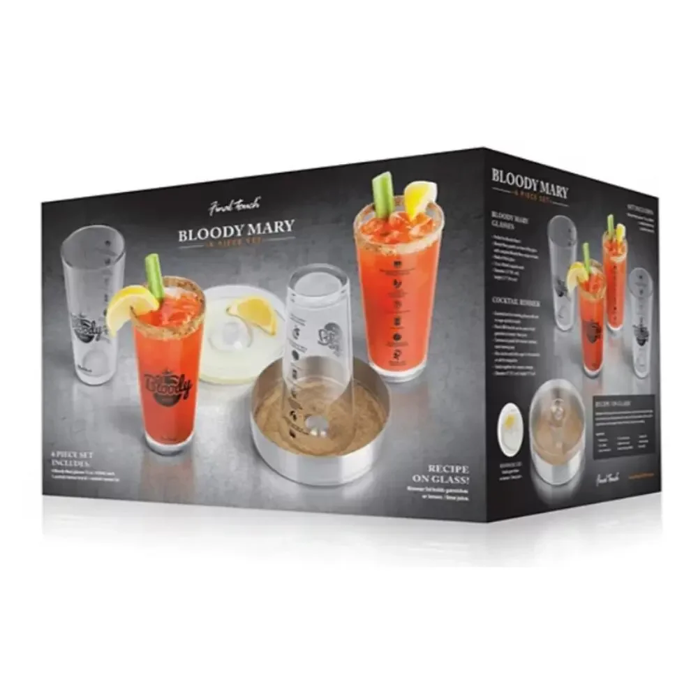 Final Touch Bloody Mary Set 6 Piece, 15oz Glasses x4, Cocktail Rimmer Tray & Lid